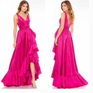 MAC DUGGAL 67835 TAFFETA HI-LOW RUFFLE HEM MAGENTA GOWN sz 6